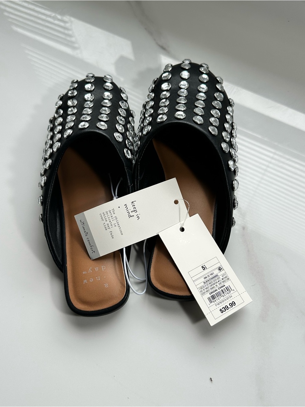 a new day Black Jeweled Slip-On Mules